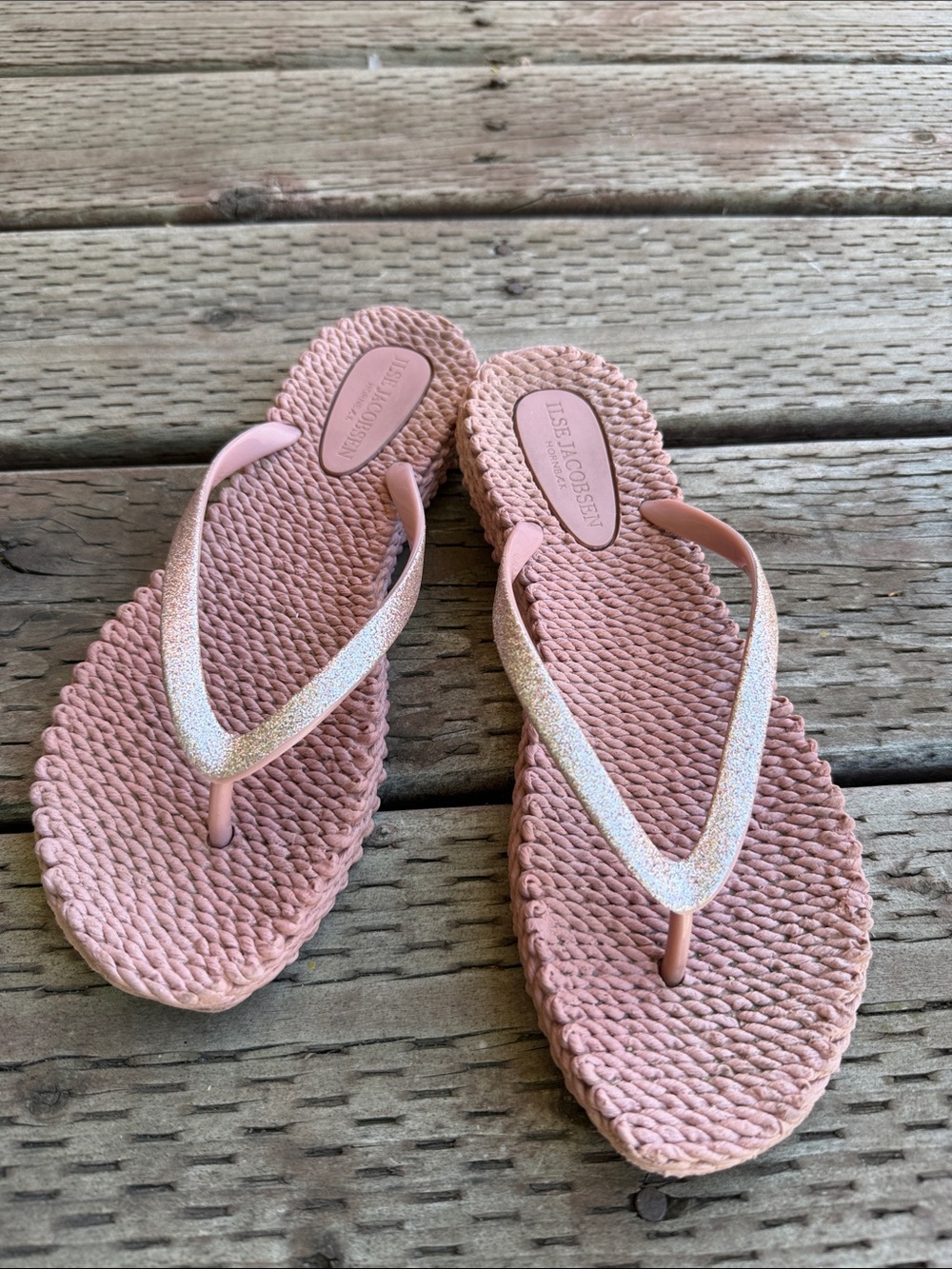 Blush Pink Braided Flip-Flop Sandals with Sparkle Straps - Picture 2 of 4